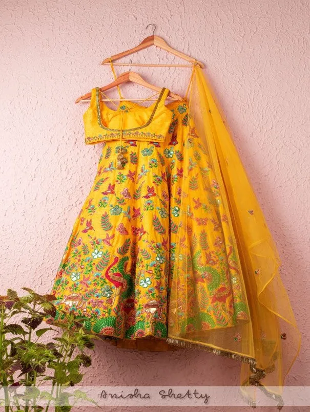 Canary Yellow Tropical Twist Lehenga Set (Set of 3)