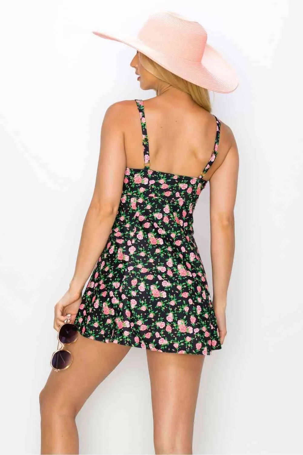 Clear Waters Womens Swim Dress in Black Roses