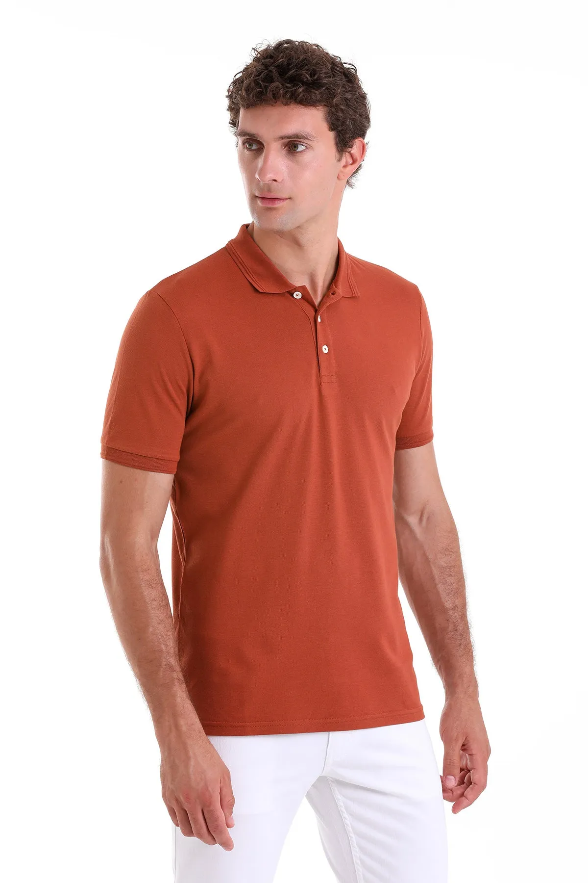 Comfort Fit Basic Plain 100% Cotton Cinnamon Polo T-Shirt