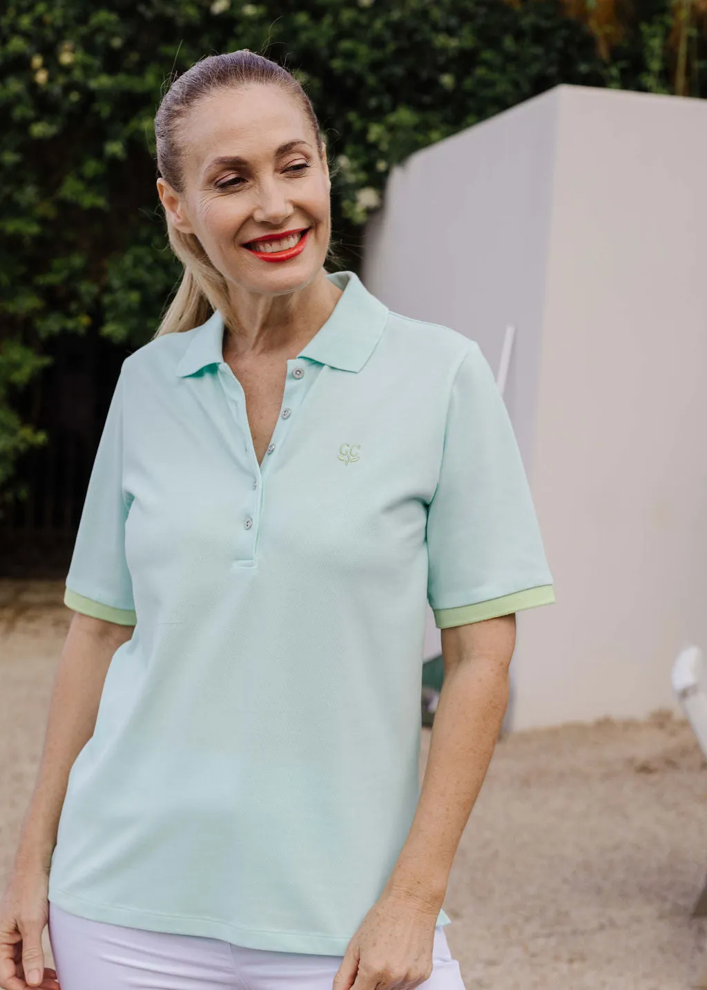 Cotton Contrast Trim Polo Aqua/Lime