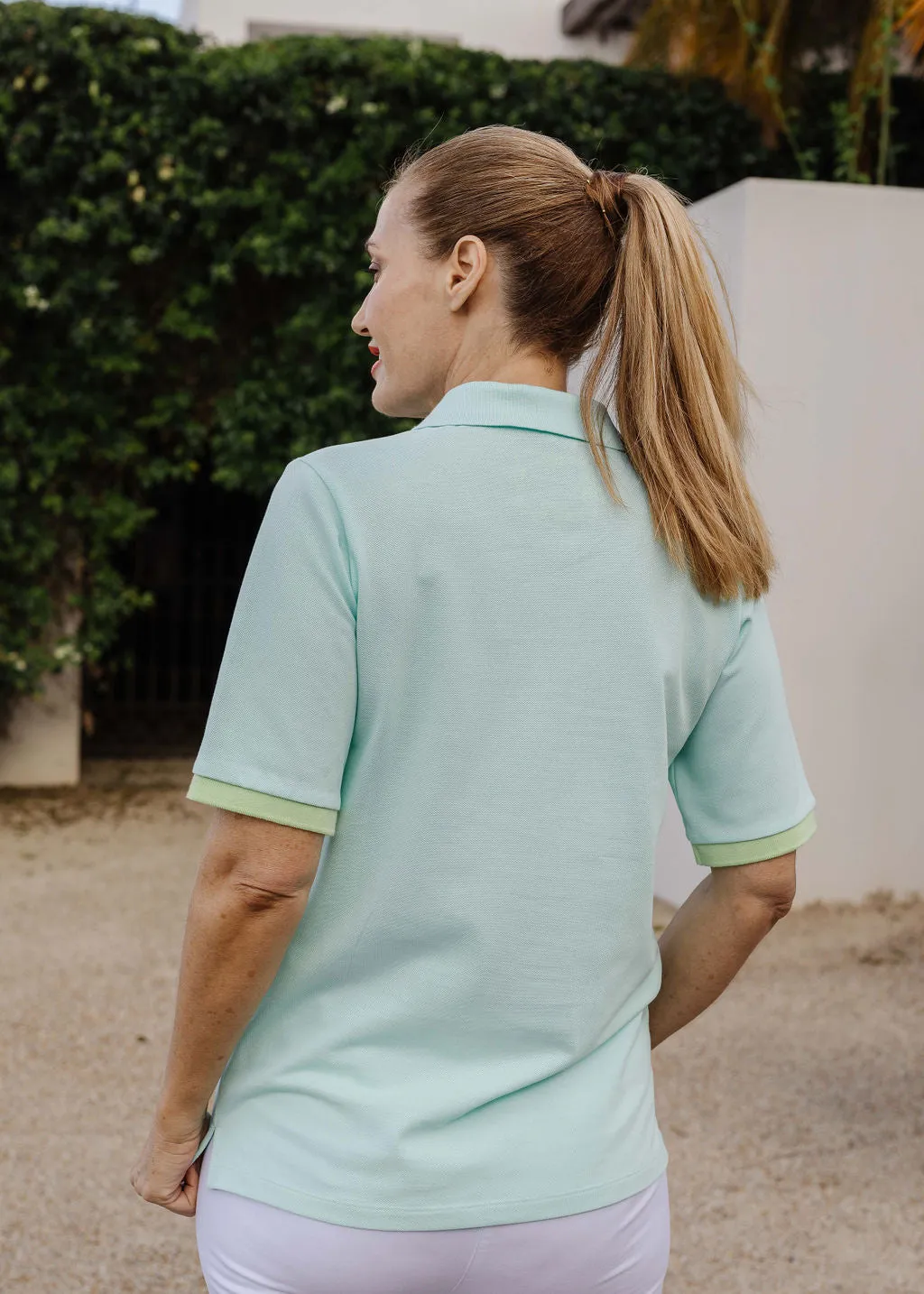 Cotton Contrast Trim Polo Aqua/Lime