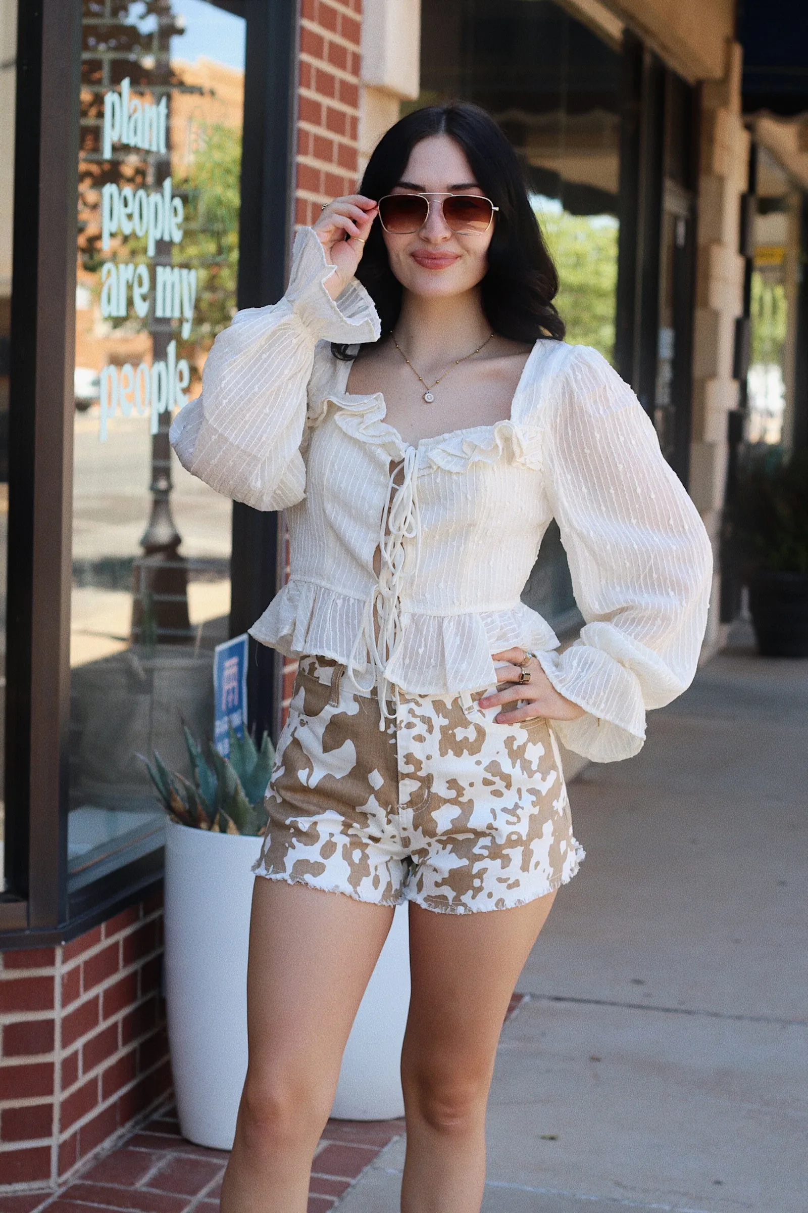 Cow Print Denim Shorts