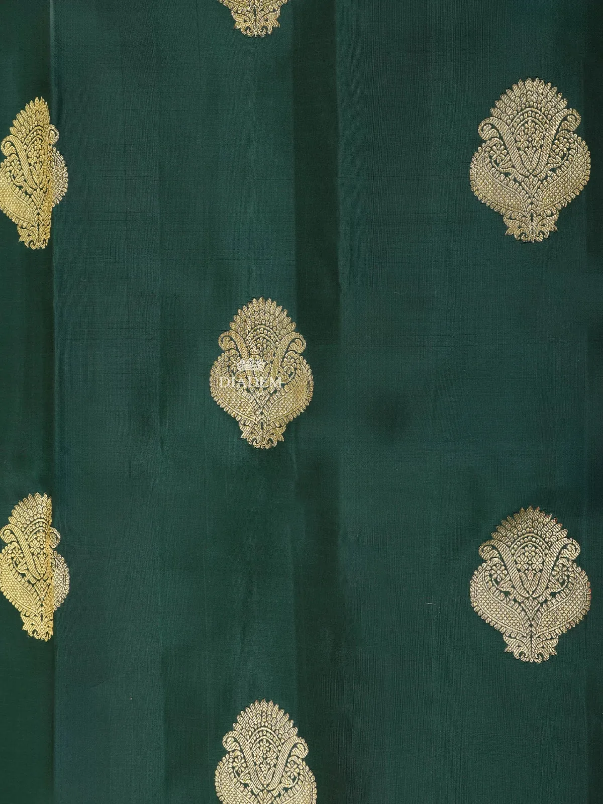 Dark Green Pure Kanchipuram Bridal Silk Saree with Zari Butta on the Body with Zari Border