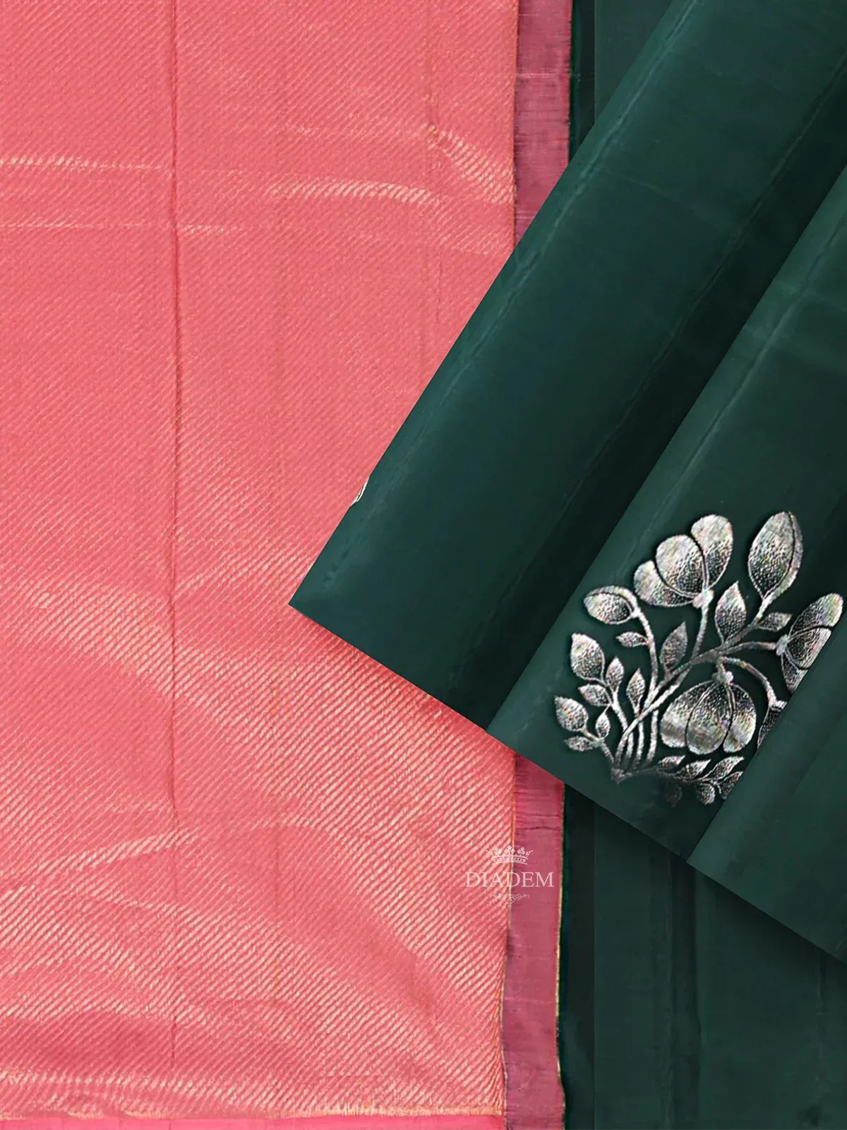 Dark Green Pure Kanchipuram Silk Saree with Floral Motif on the Body and without Border