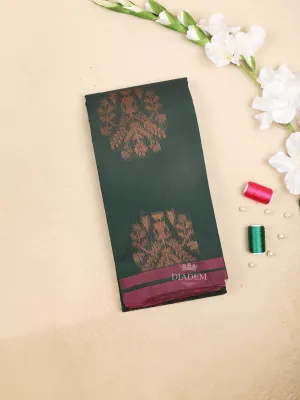 Dark Green Silk Cotton Saree with Tree Motif on the Body with Contrast Border