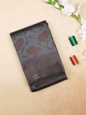 Dark Grey Art Silk Saree with Floral Jacquard Designs on the Body with Designed Border