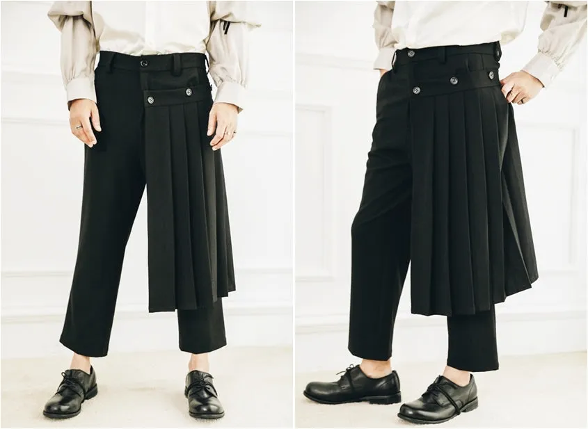 Detachable Wrap Skirt Layer Suit Pants / Pleated Skirt