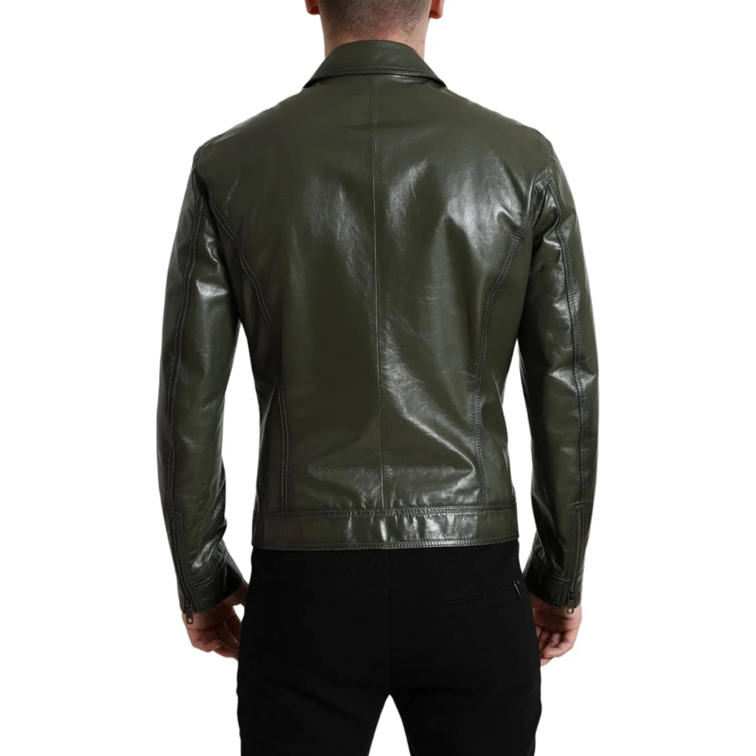 Dolce & Gabbana Emerald Elegance Leather Biker Jacket