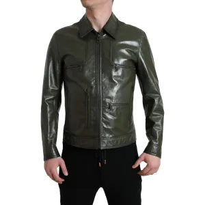 Dolce & Gabbana Emerald Elegance Leather Biker Jacket