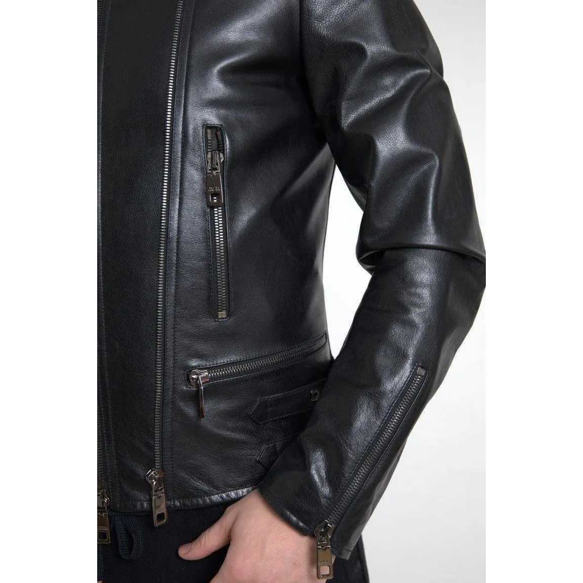 Dolce & Gabbana Sleek Black Leather Biker Jacket