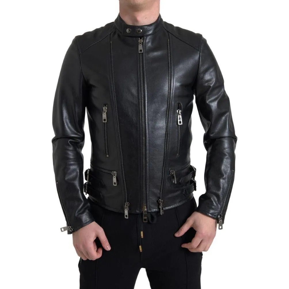 Dolce & Gabbana Sleek Black Leather Biker Jacket