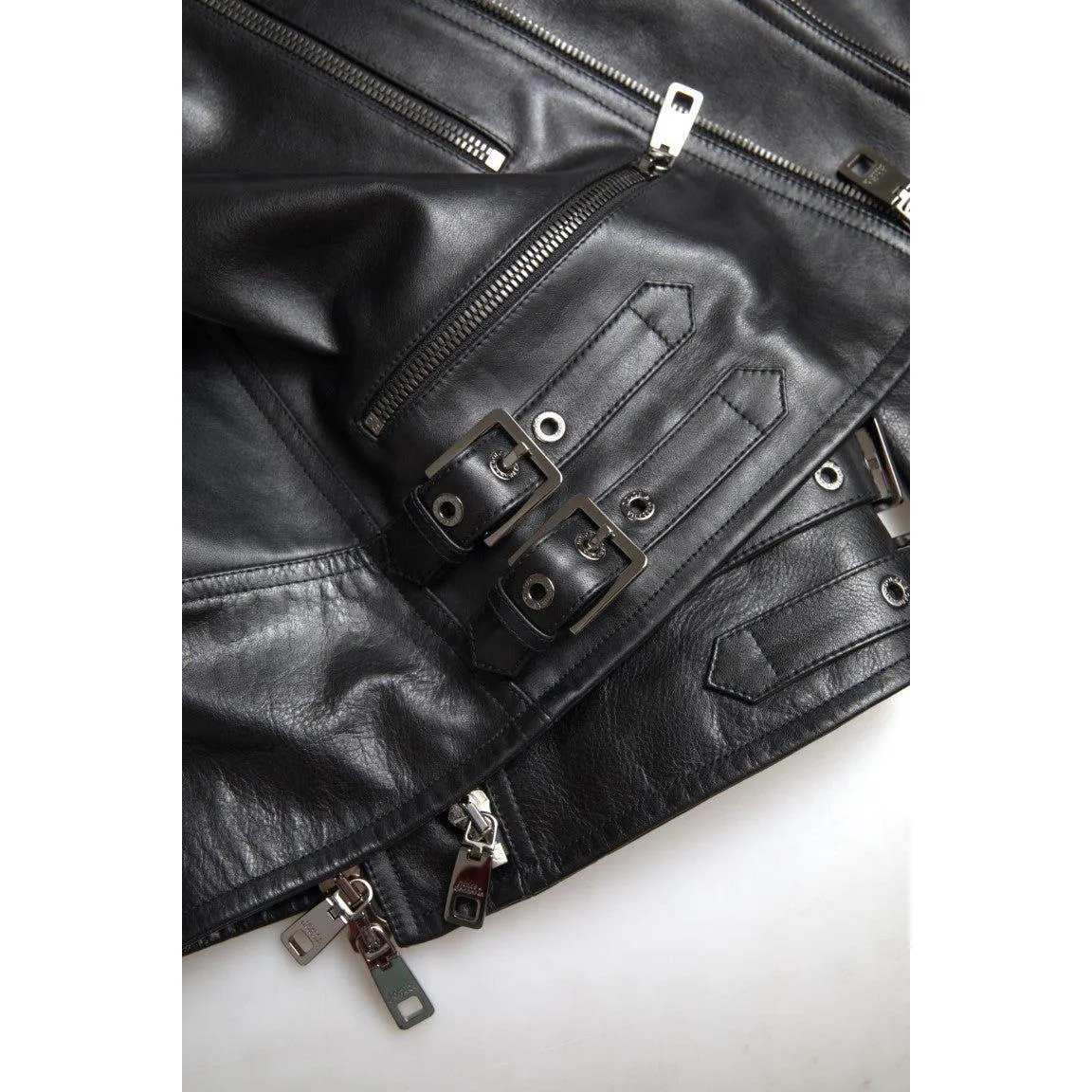 Dolce & Gabbana Sleek Black Leather Biker Jacket