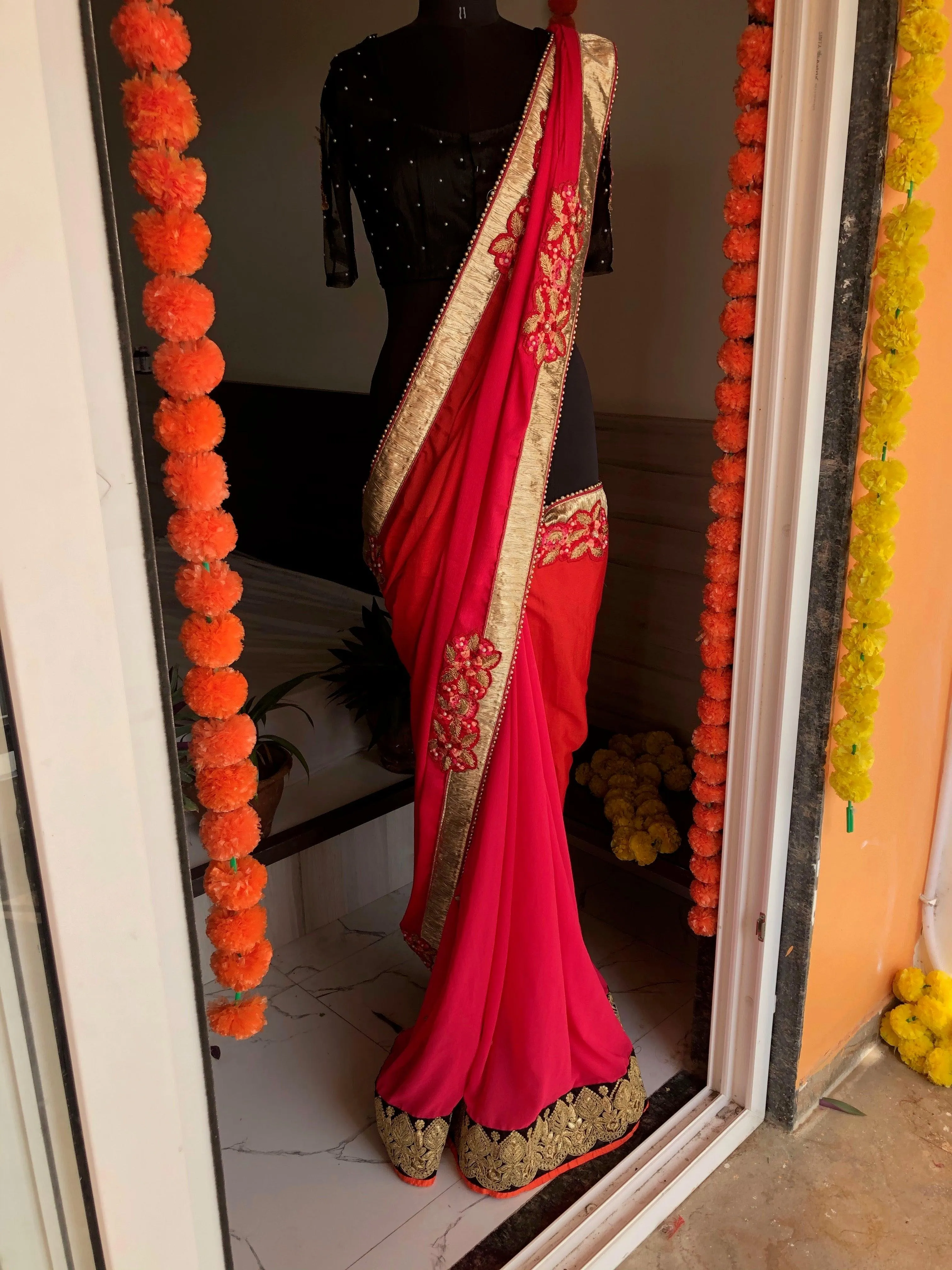 Dual shaded pink motif designer saree