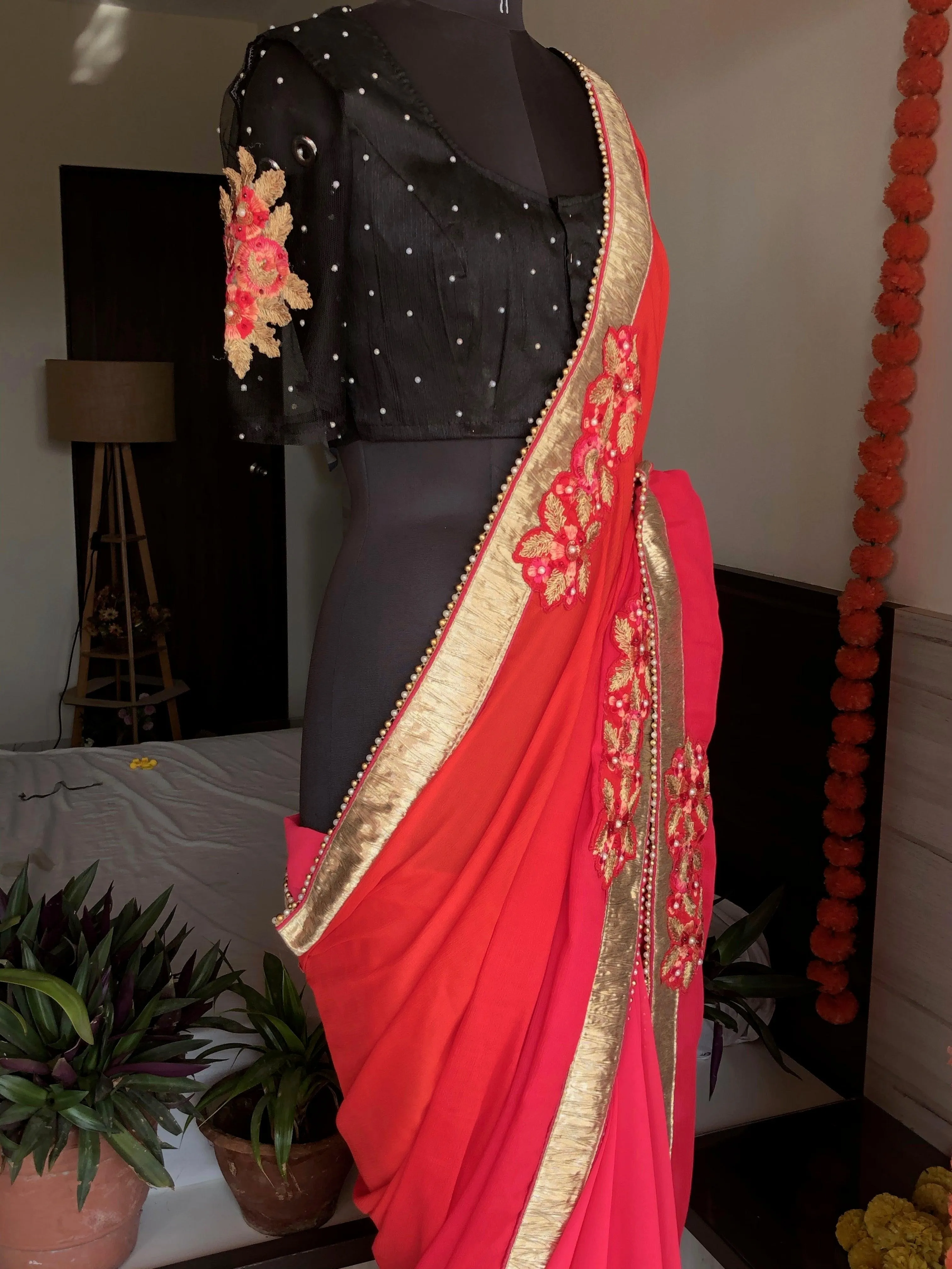 Dual shaded pink motif designer saree