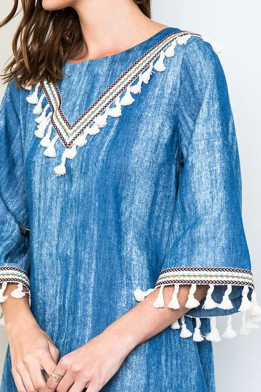 Eclectic Babe Denim Tassel Dress