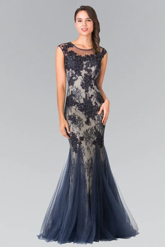 Elizabeth K GL2276 Floral Embroidered Lace and Tulle Full Length Gown