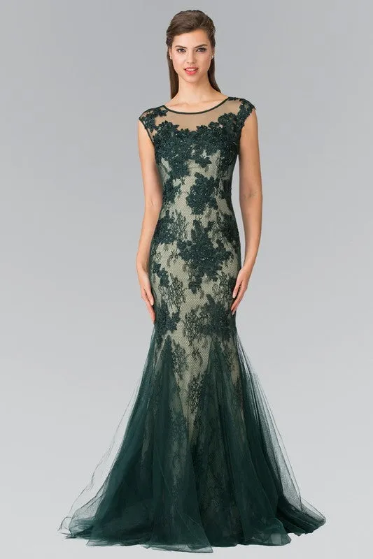 Elizabeth K GL2276 Floral Embroidered Lace and Tulle Full Length Gown