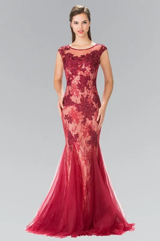 Elizabeth K GL2276 Floral Embroidered Lace and Tulle Full Length Gown