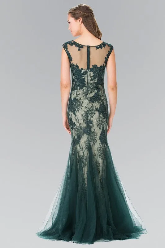 Elizabeth K GL2276 Floral Embroidered Lace and Tulle Full Length Gown