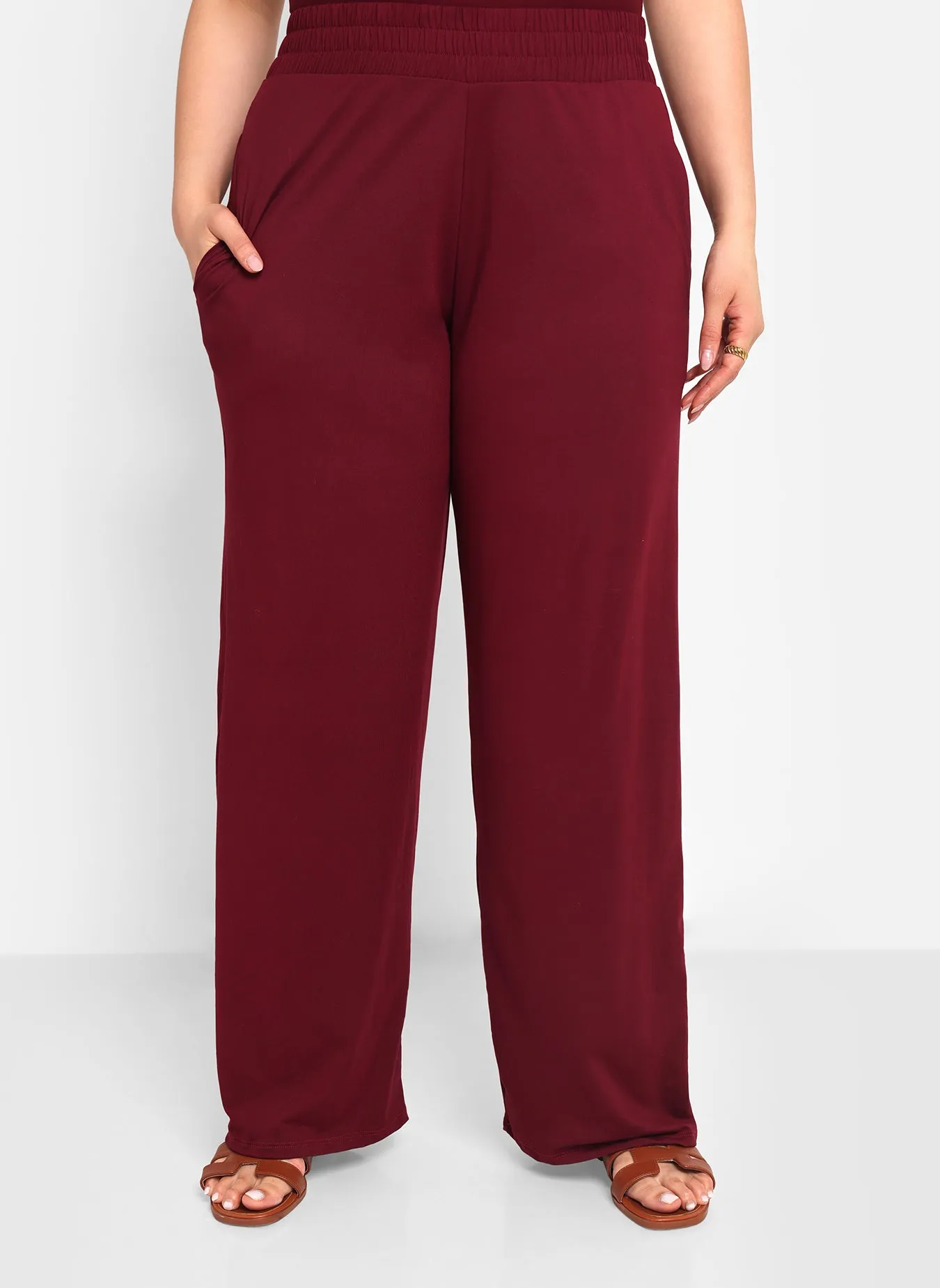 Essential Wide Leg Pants W. Pockets - Wine