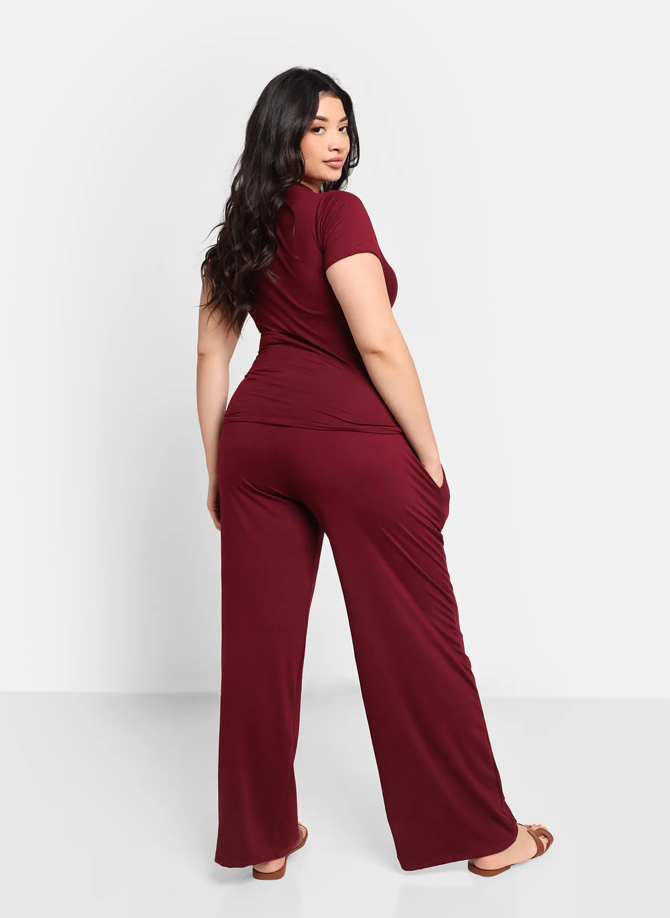 Essential Wide Leg Pants W. Pockets - Wine