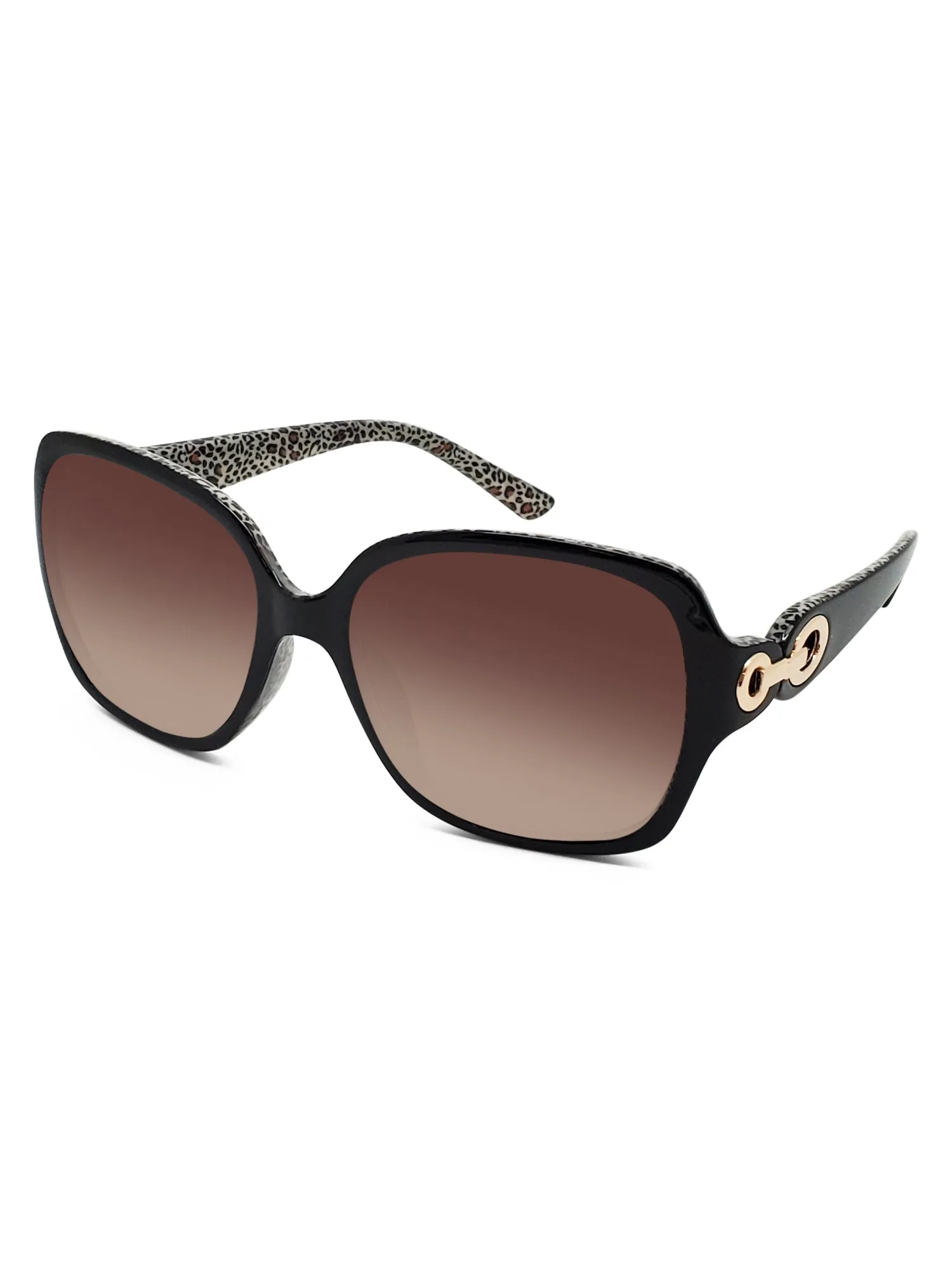 Fantas-Eyes Womens Patricia Plastic Square Non-Polarized Sunglasses - Black/Cheetah