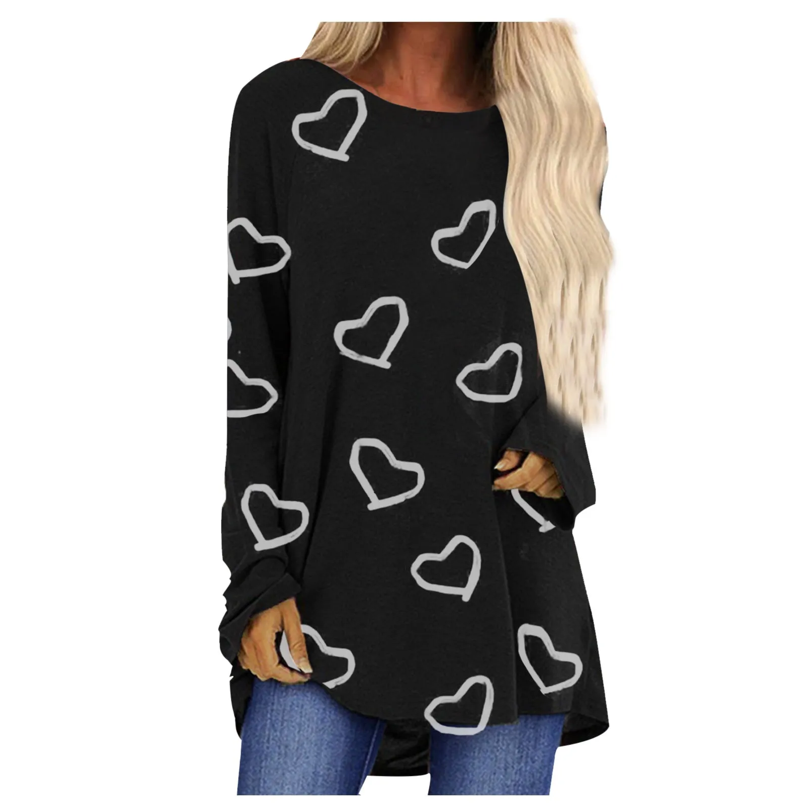 Fashion casual love printed long-sleeved T-shirt women