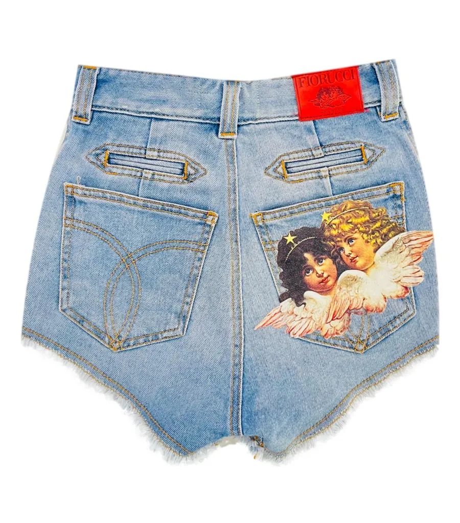 Fiorucci Angels Patch High Rise Denim Shorts. Size 23