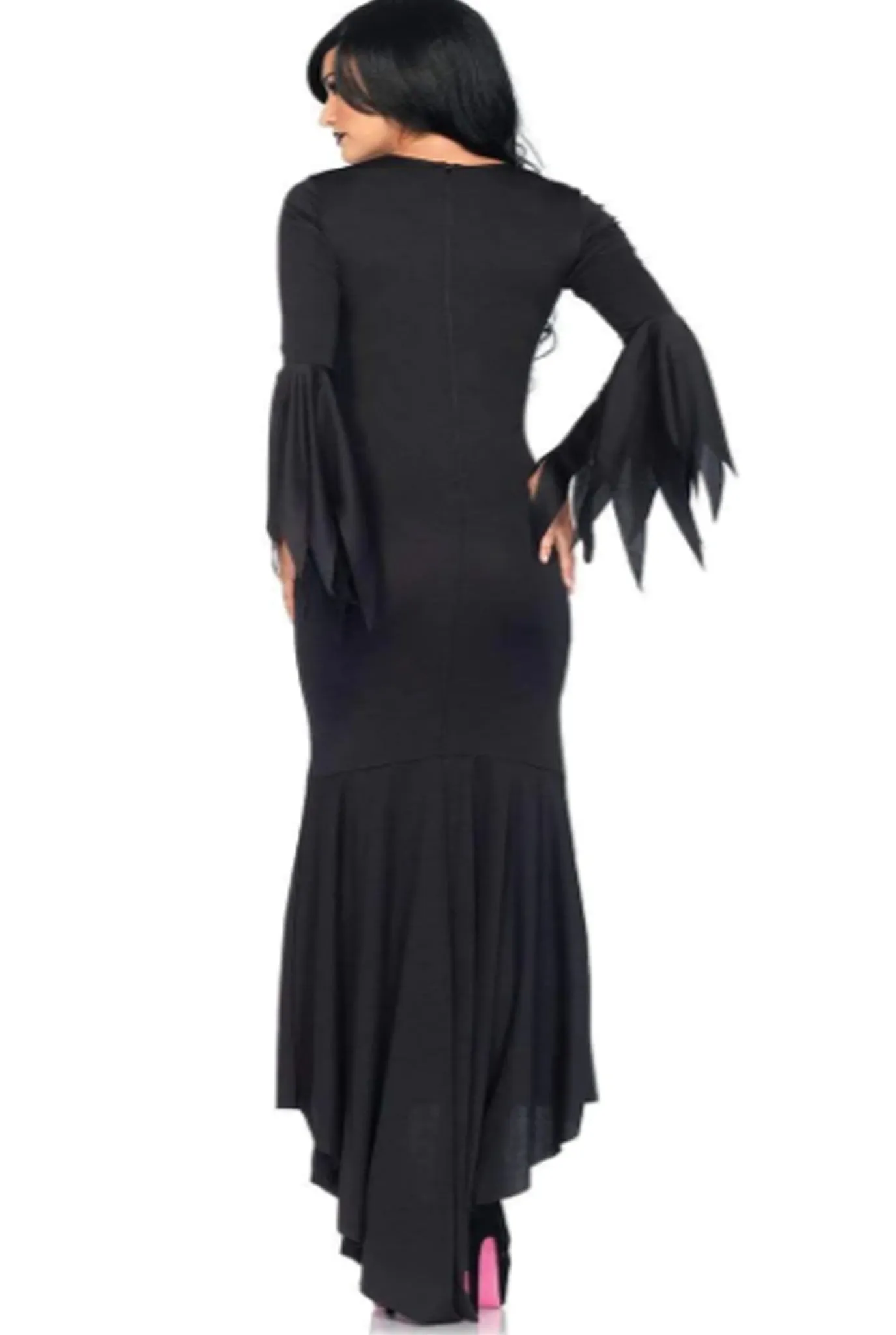 Floor Length Bodycon Gothic Dress  with High Leg Side Slit and Plunging V-Cut