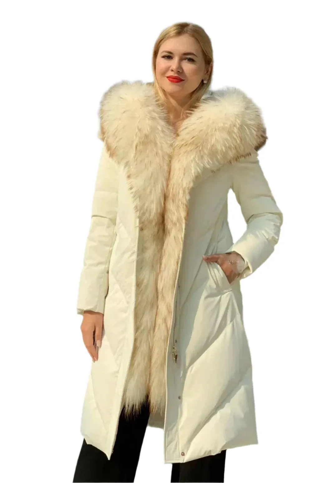 Genuine Fox Fur Down Belted Parka