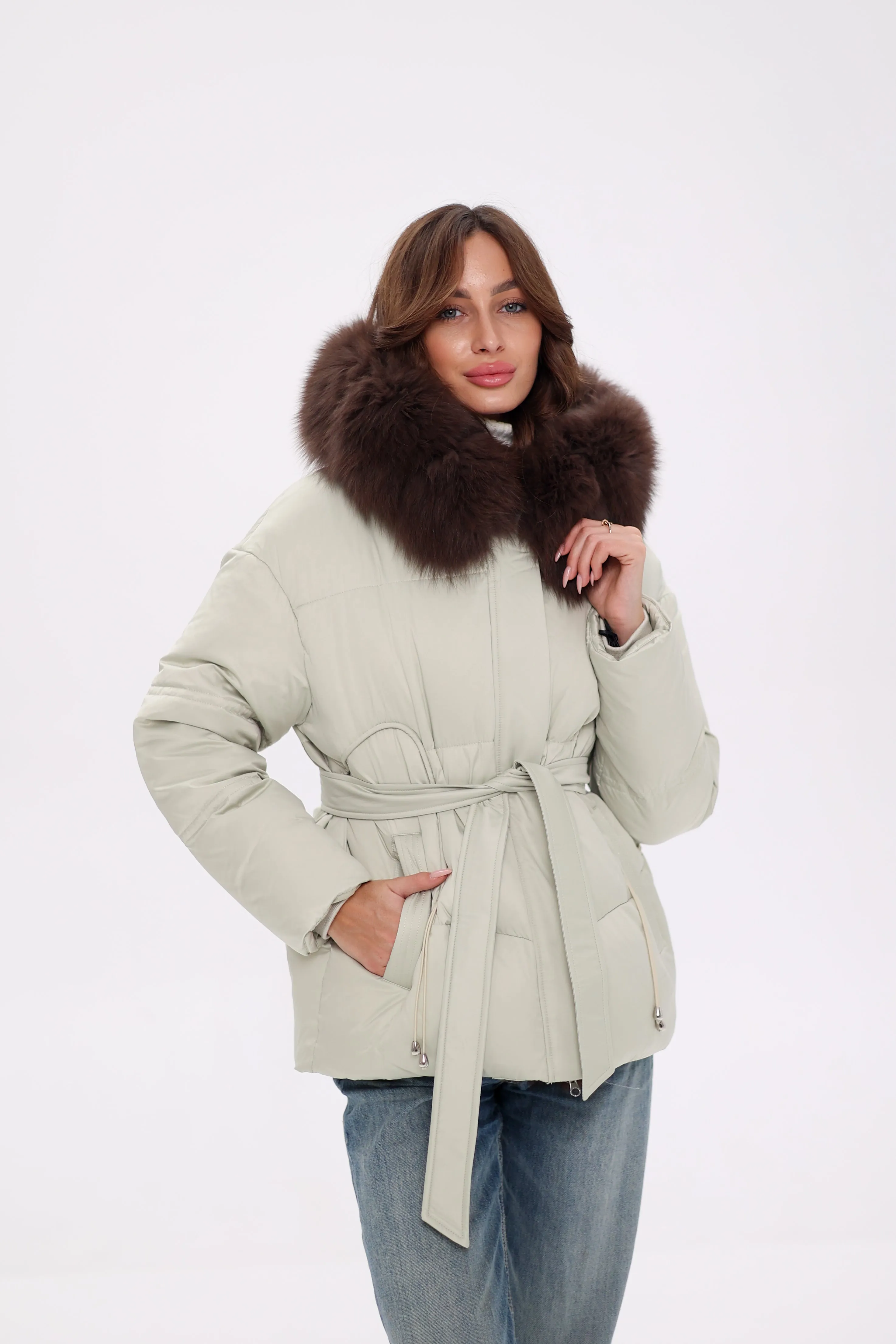 Genuine Polar Fox Fur Trim Down Insulated Parka