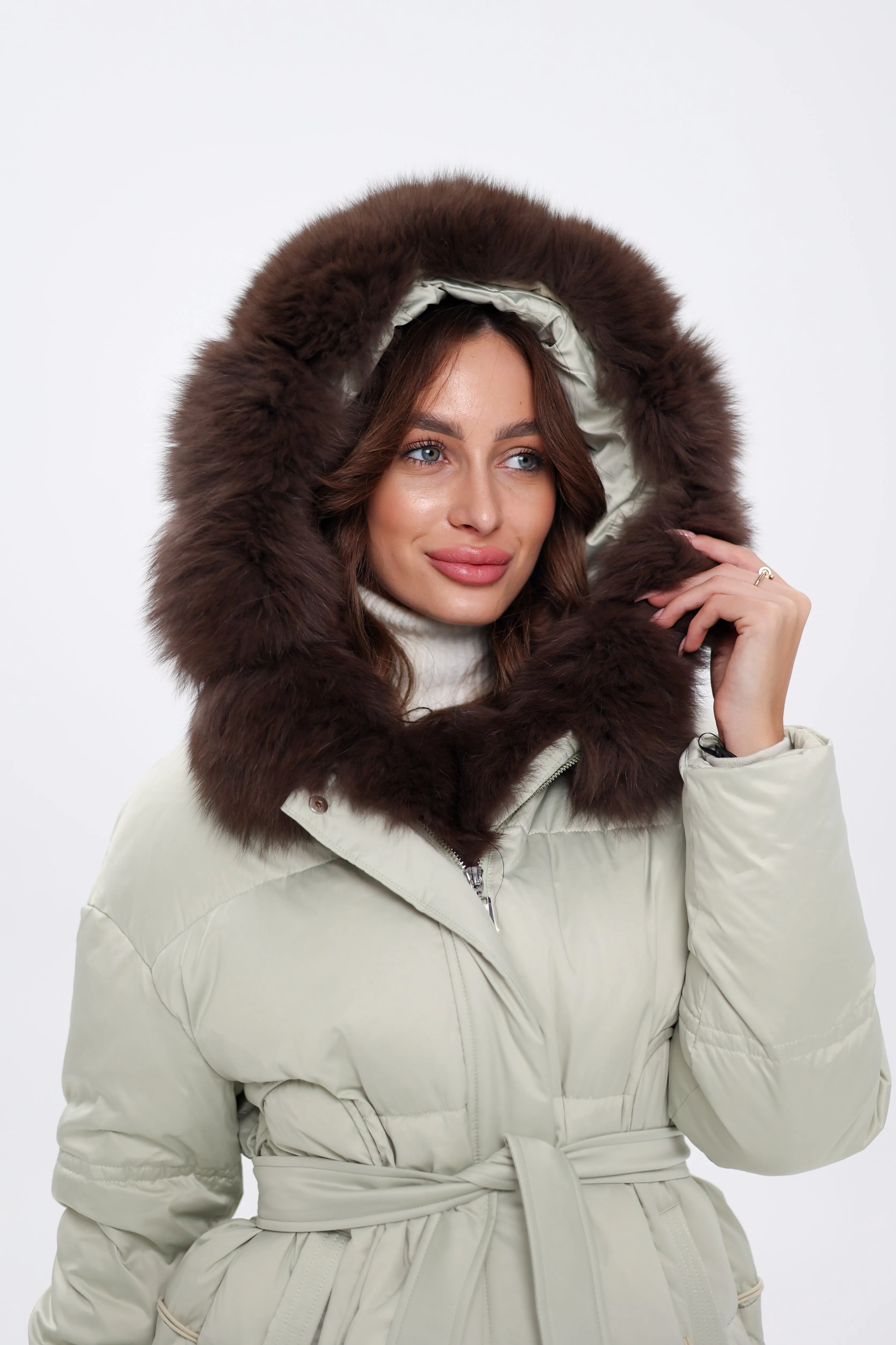 Genuine Polar Fox Fur Trim Down Insulated Parka