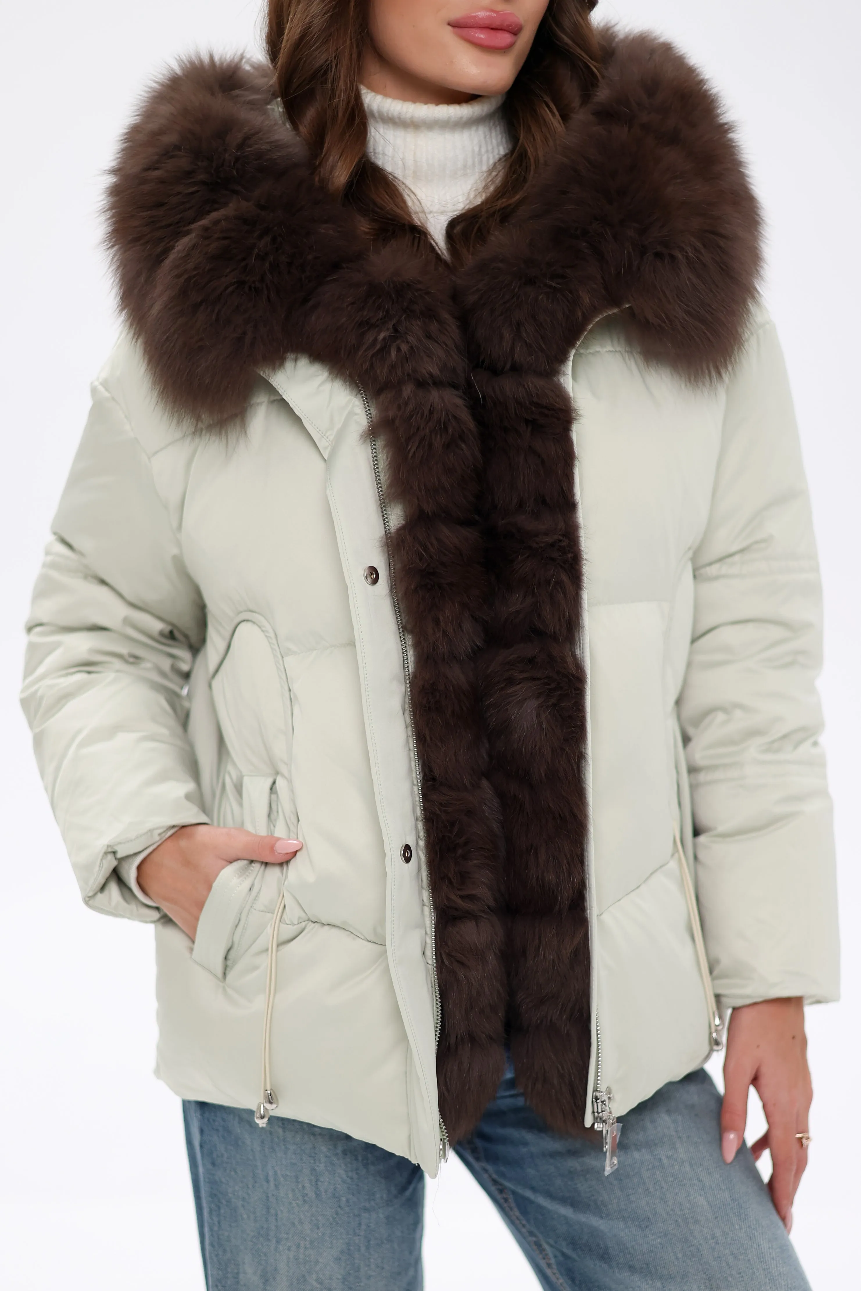 Genuine Polar Fox Fur Trim Down Insulated Parka