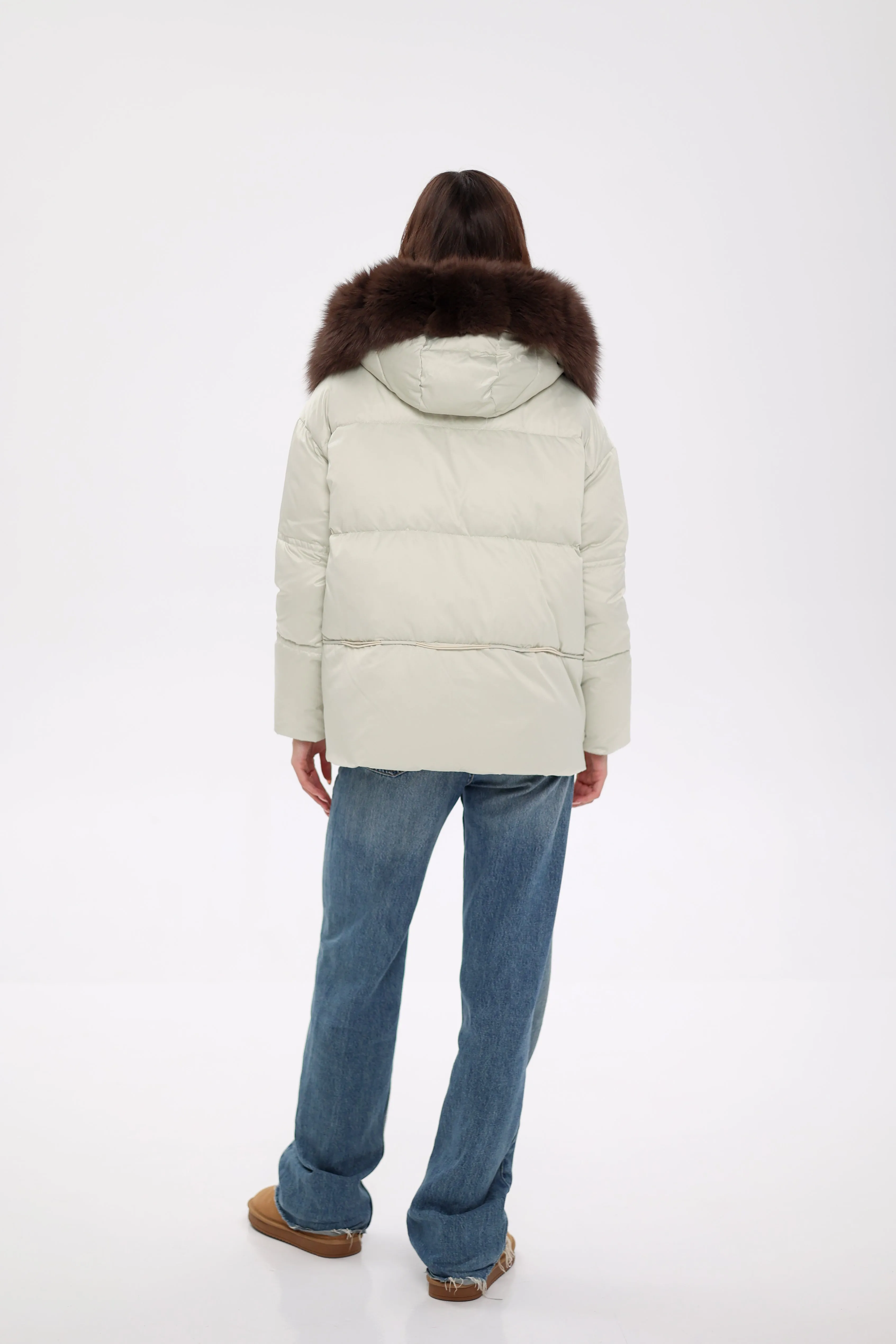 Genuine Polar Fox Fur Trim Down Insulated Parka