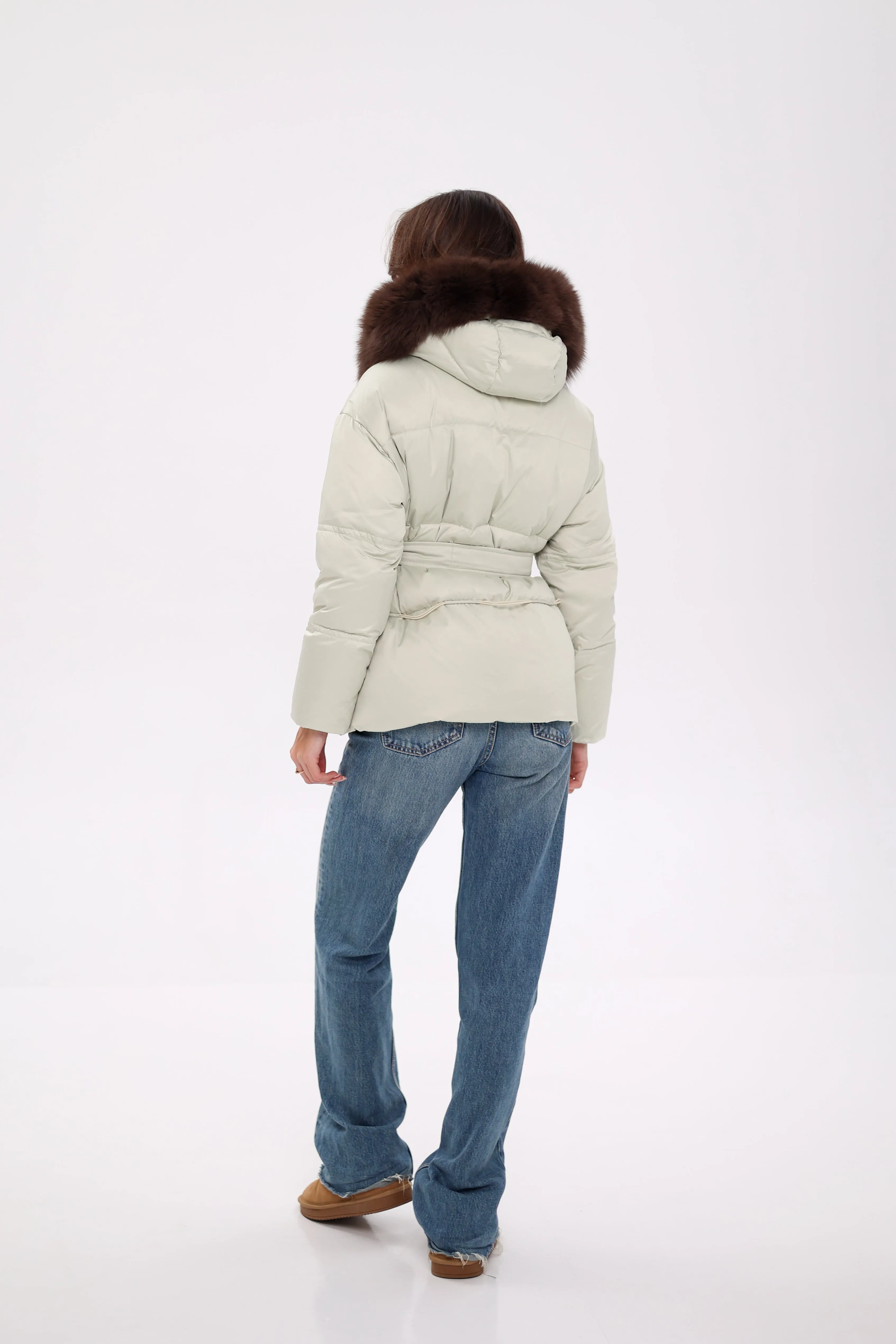 Genuine Polar Fox Fur Trim Down Insulated Parka