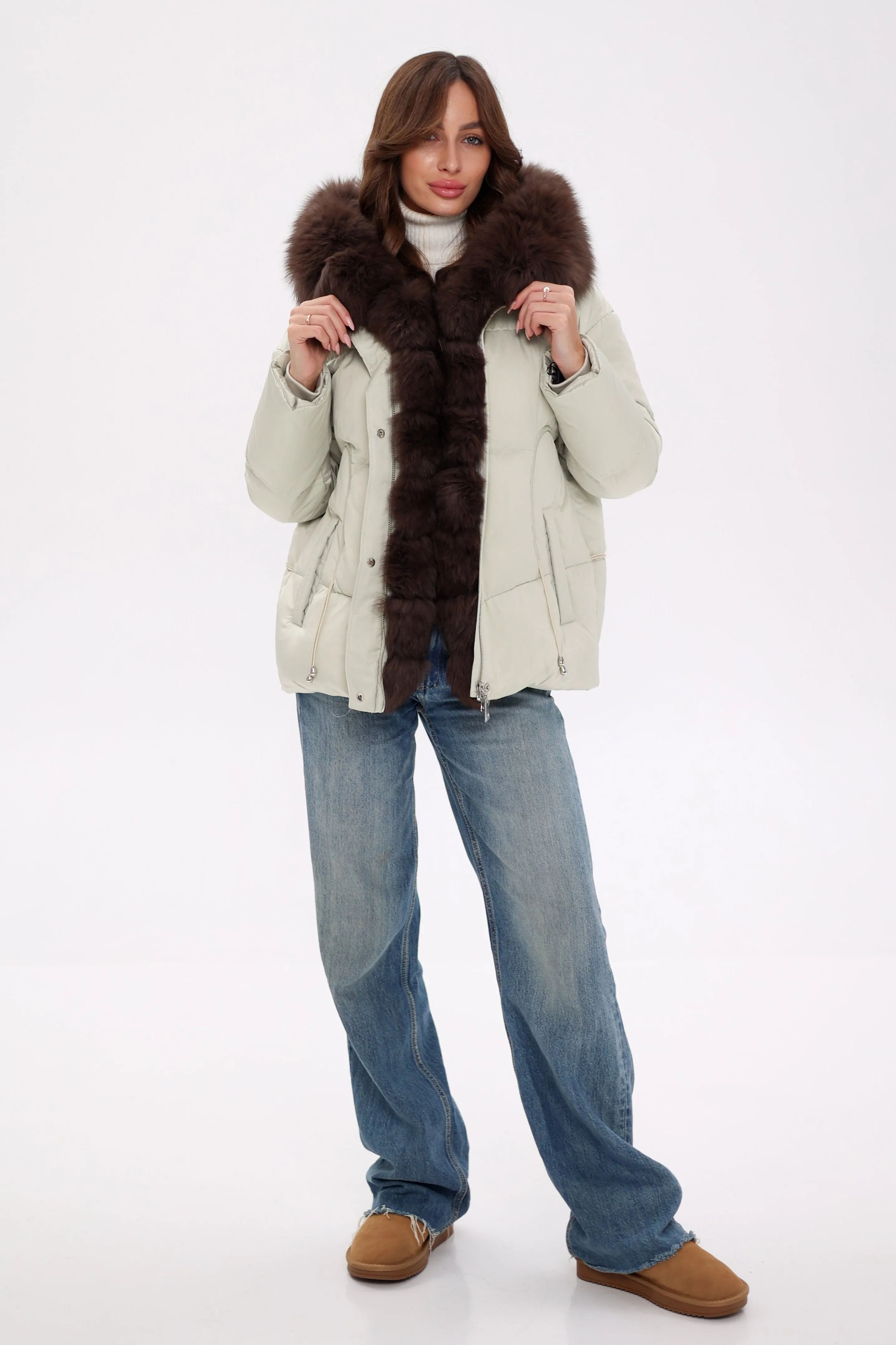 Genuine Polar Fox Fur Trim Down Insulated Parka