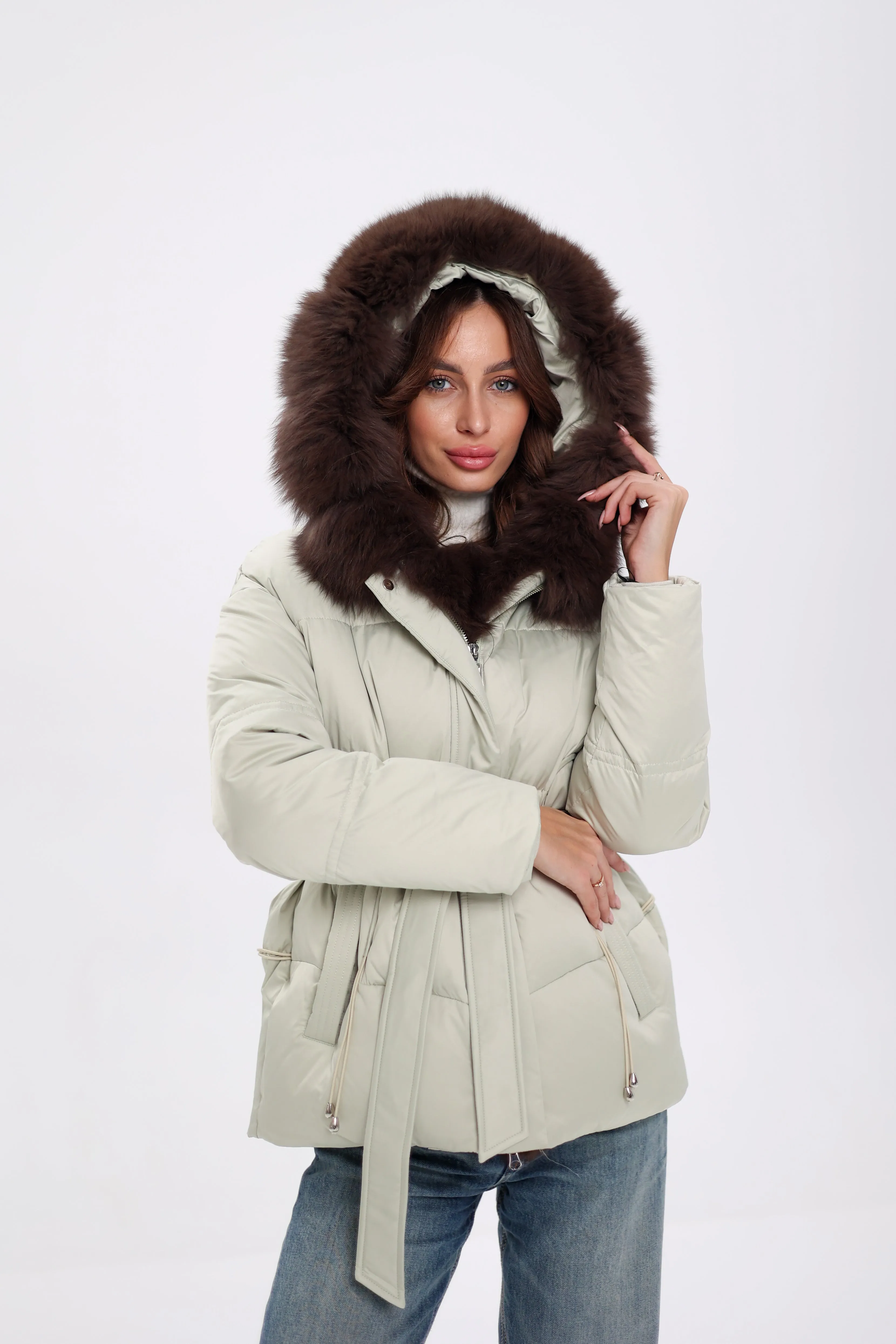 Genuine Polar Fox Fur Trim Down Insulated Parka