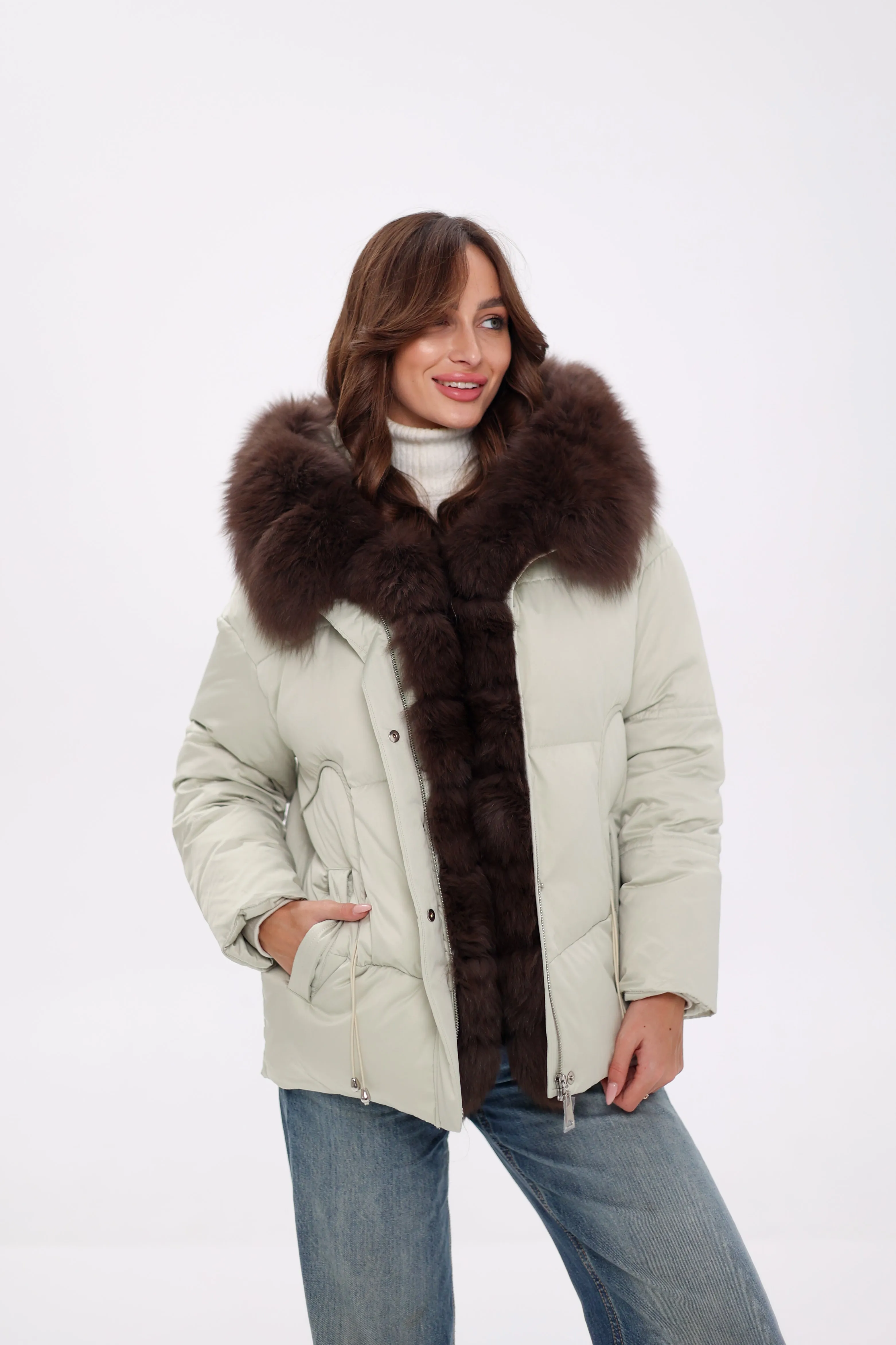 Genuine Polar Fox Fur Trim Down Insulated Parka