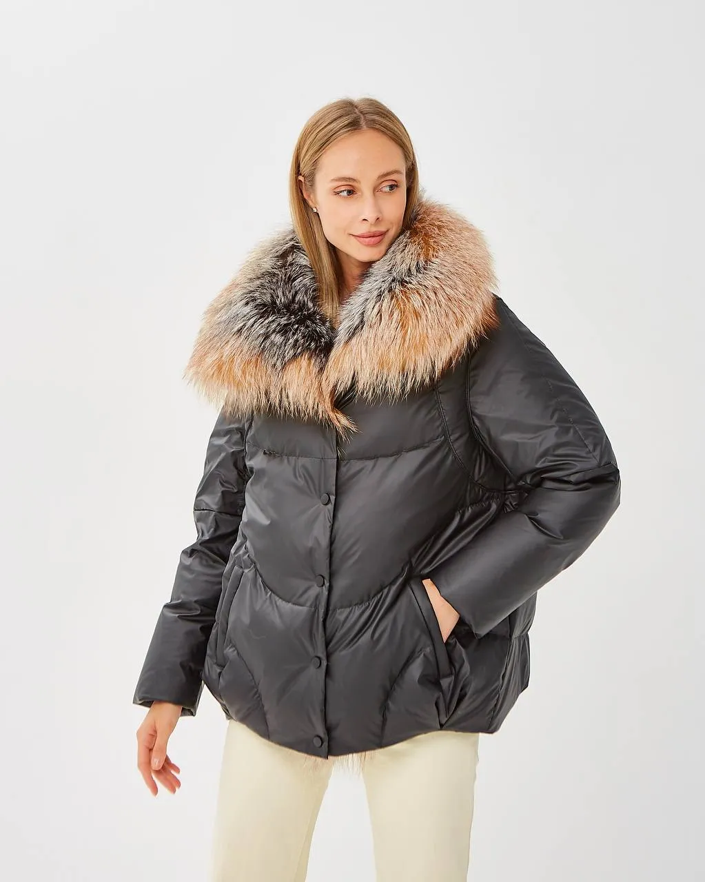 Genuine Silver Fox Fur Down Fill Parka