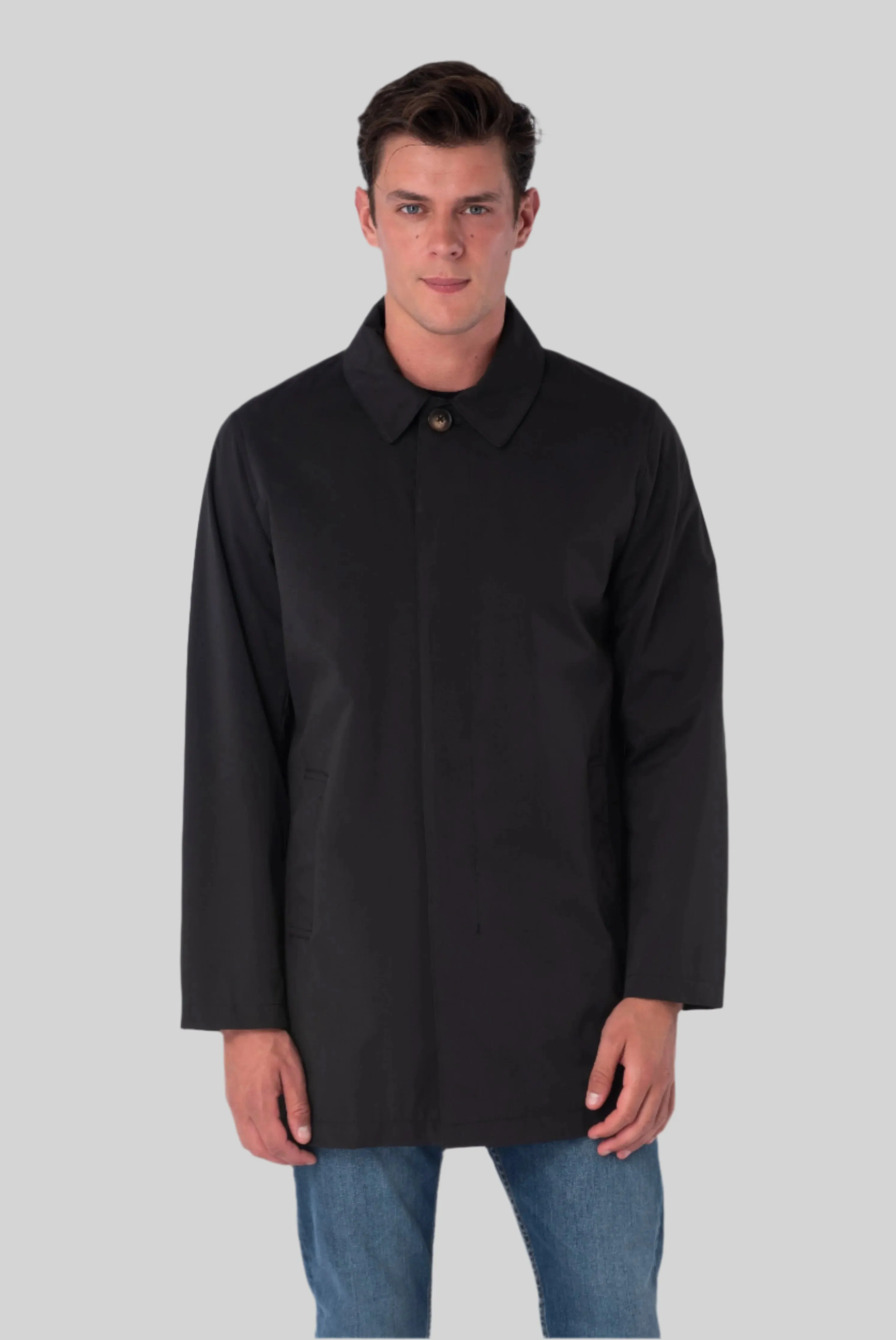 HARRISON Black Single Breasted Trench Coat