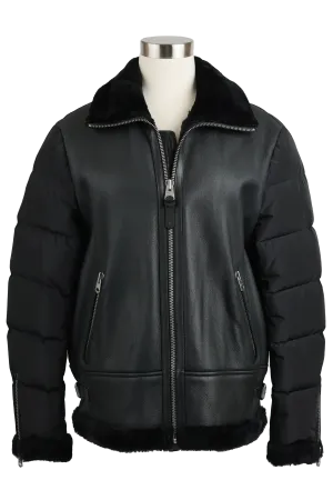 Leather-Poly Shearling Trim Jacket