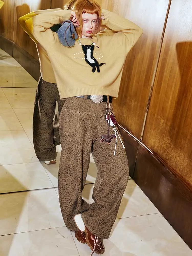 Leopard print straight wide leg pants【s0000009828】