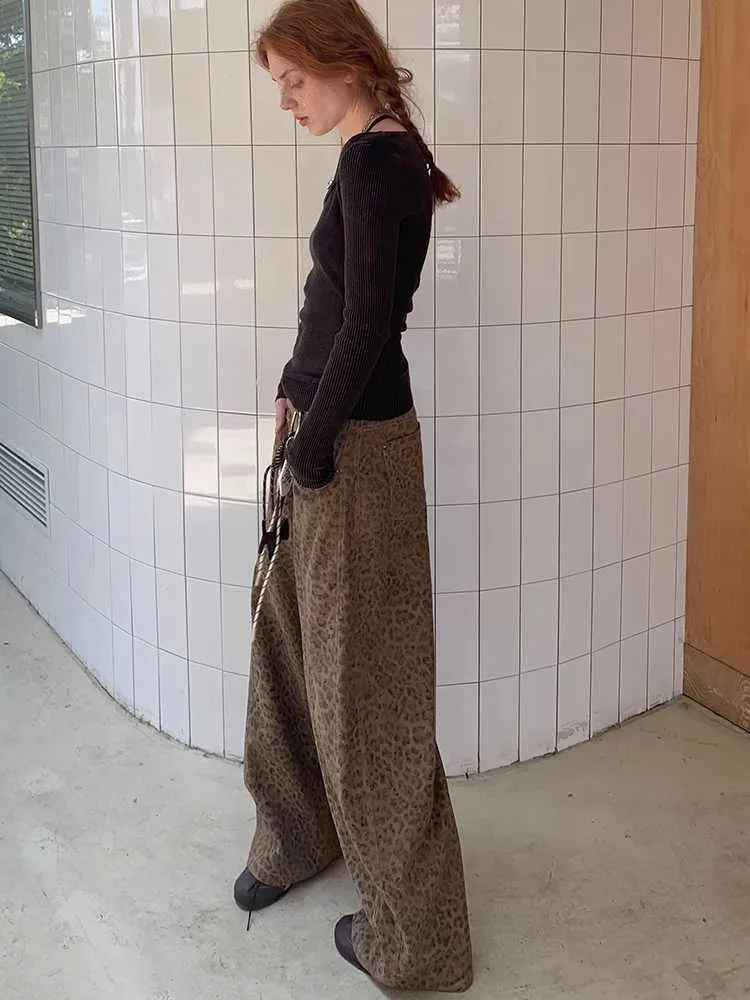 Leopard print straight wide leg pants【s0000009828】