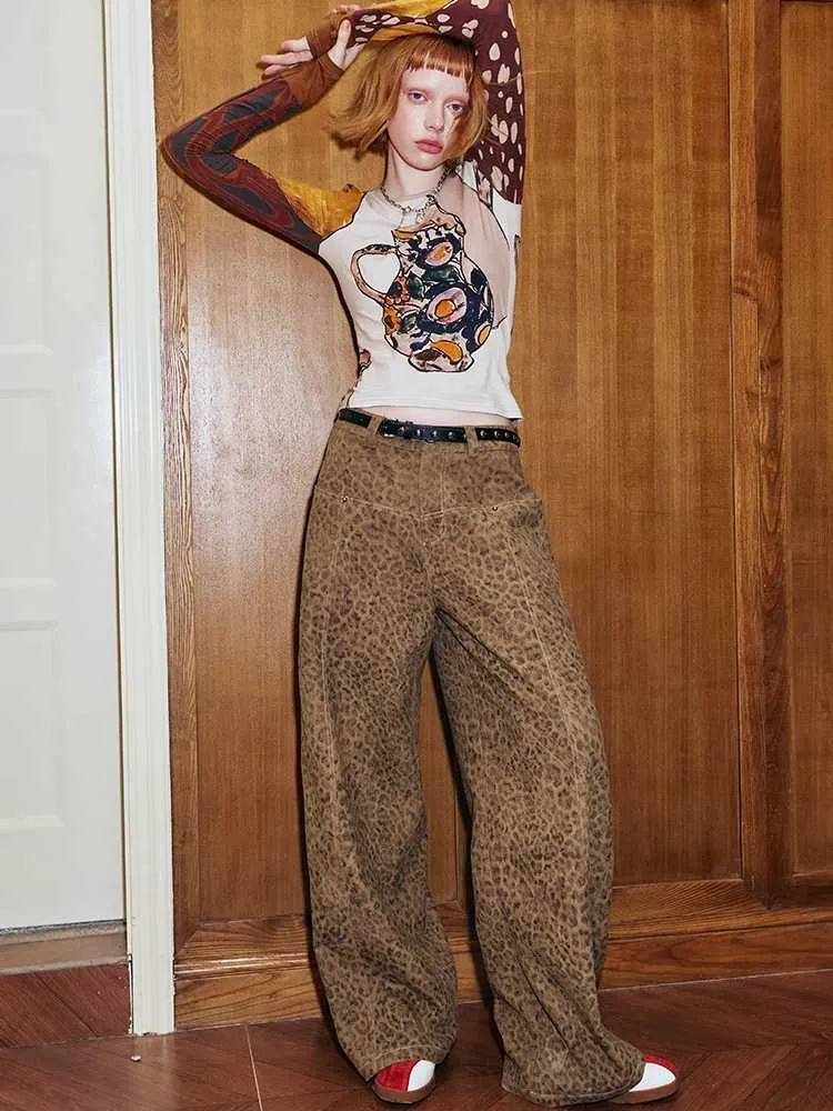 Leopard print straight wide leg pants【s0000009828】