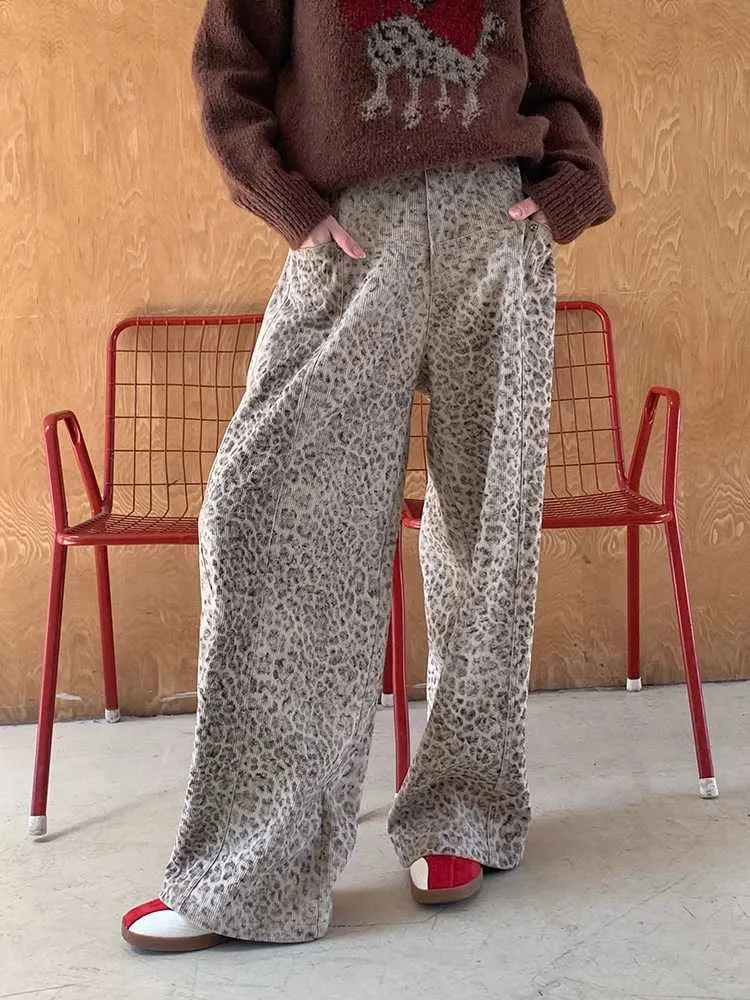 Leopard print straight wide leg pants【s0000009828】