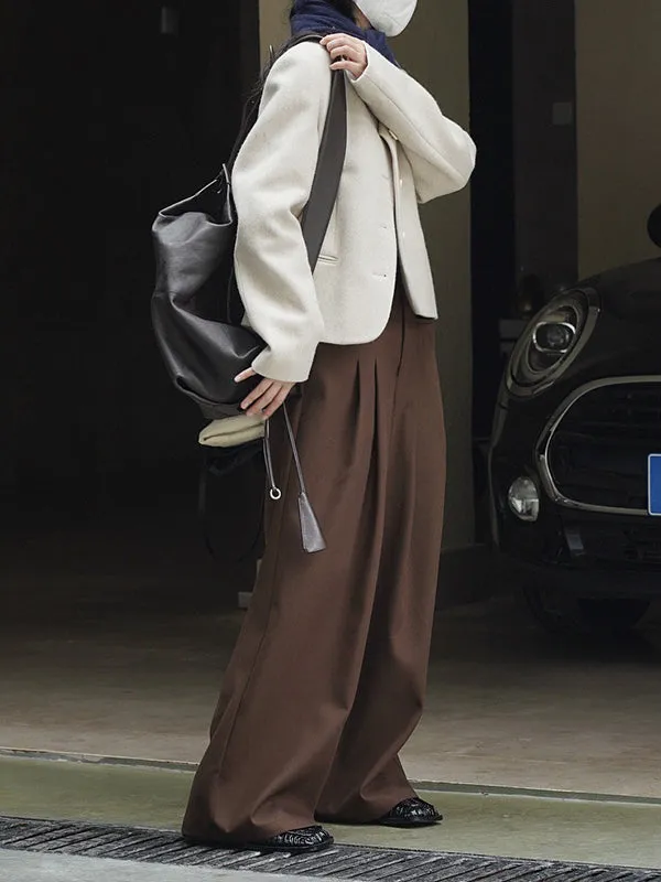 Loose Pleated Solid Color Wide Leg Pants Bottoms