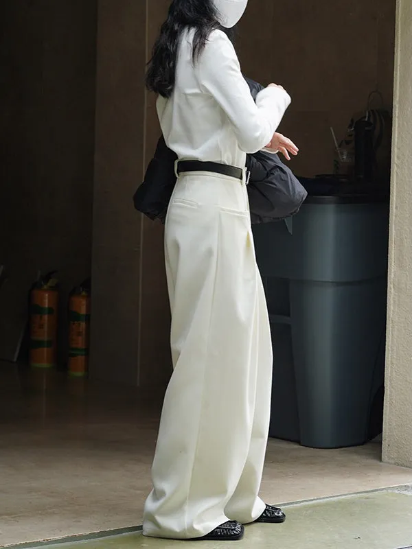 Loose Pleated Solid Color Wide Leg Pants Bottoms