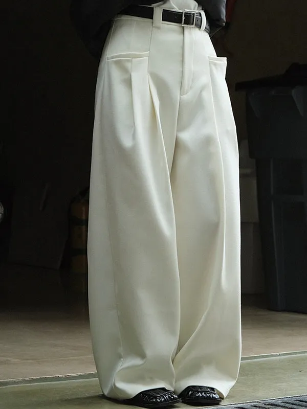 Loose Pleated Solid Color Wide Leg Pants Bottoms