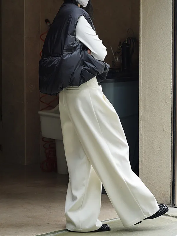 Loose Pleated Solid Color Wide Leg Pants Bottoms