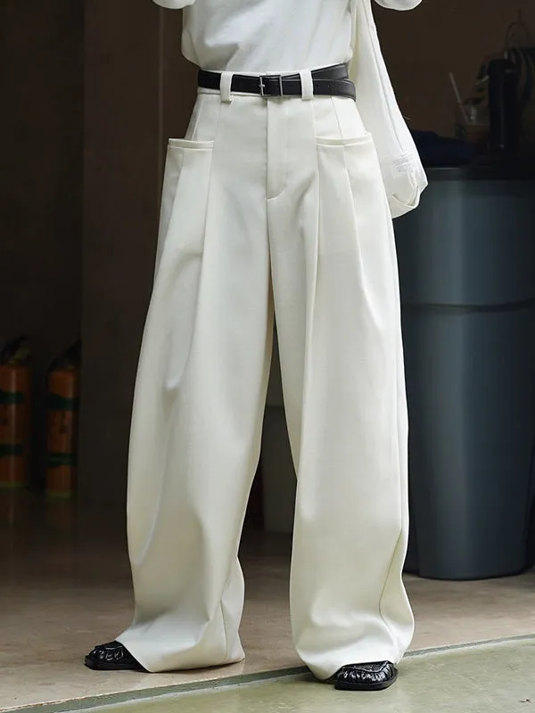 Loose Pleated Solid Color Wide Leg Pants Bottoms